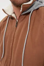 Veste en jean à capuche zippée en coton pour homme avec doublure en fourrure