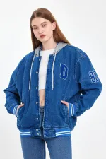 Unisex Pamuklu Kapüşonlu Oversize Kot Kolej Ceket