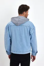 Unisex Pamuklu Büyük Cepli Oversize Kapüşonlu Kot Ceket