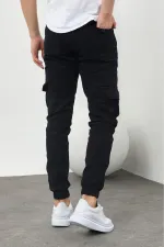 Pantalon cargo flexible à jambes élastiques pour homme avec poches