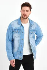 Veste en jean à col polo en coton pour homme