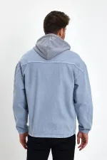 Veste en jean à capuche zippée en coton pour homme