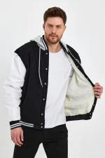 Erkek Pamuklu Kapüşonlu İçi Kürklü Kot Kolej Ceket