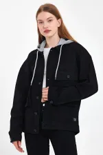 Veste en jean unisexe à capuche oversize en coton avec grandes poches