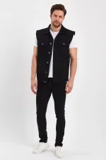 Gilet en jean à col polo imprimé texte pour homme