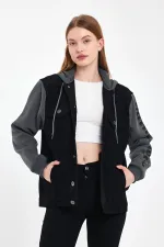 Unisex Pamuklu Yazı Baskılı Kapüşonlu Kot Ceket