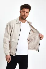 Erkek Pamuklu Fermuarlı Polo Yaka Kot Ceket