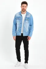 Veste en jean à col polo en coton pour homme