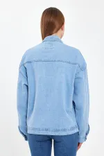 Veste en jean unisexe en coton avec col polo oversize et grandes poches