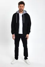 Veste en jean à capuche unisexe en coton avec col polo zippé