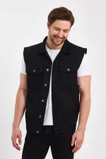 Gilet en jean à col polo imprimé texte pour homme