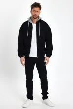 Veste en jean à capuche zippée en coton pour homme