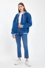 Unisex Pamuklu Kapüşonlu Oversize Kot Kolej Ceket