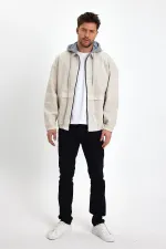 Erkek Pamuklu Fermuarlı Kapüşonlu Kot Ceket