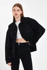 Veste en jean unisexe en coton avec col polo oversize et grandes poches