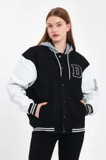 Unisex Pamuklu Kapüşonlu Oversize Kot Kolej Ceket