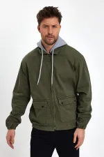 Unisex Pamuklu Fermuarlı Polo Yaka Kapüşonlu Kot Ceket