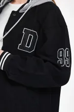 Unisex Pamuklu Kapüşonlu Oversize Kot Kolej Ceket