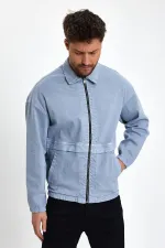 Veste en jean à col polo zippé en coton pour homme
