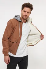 Veste en jean à capuche zippée en coton pour homme avec doublure en fourrure