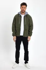 Unisex Pamuklu Fermuarlı Polo Yaka Kapüşonlu Kot Ceket