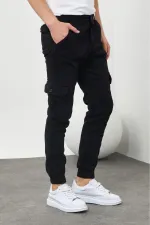 Pantalon cargo flexible à jambes élastiques pour homme avec poches