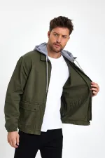 Unisex Pamuklu Fermuarlı Polo Yaka Kapüşonlu Kot Ceket