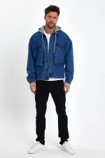 Unisex Pamuklu Büyük Cepli Oversize Kapüşonlu Kot Ceket