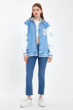 Unisex Pamuklu Kapüşonlu Oversize Kot Kolej Ceket