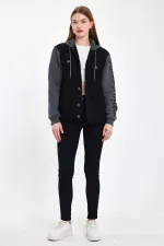 Unisex Pamuklu Yazı Baskılı Kapüşonlu Kot Ceket