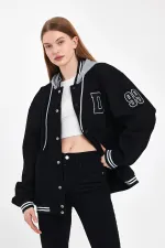 Unisex Pamuklu Kapüşonlu Oversize Kot Kolej Ceket