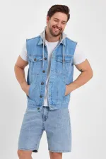 Gilet en jean à capuche classique en coton pour homme