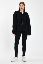 Veste en jean unisexe en coton avec col polo oversize et grandes poches