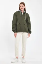 Unisex Pamuklu Fermuarlı Polo Yaka Kapüşonlu Kot Ceket