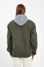 Unisex Pamuklu Fermuarlı Polo Yaka Kapüşonlu Kot Ceket