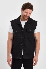Gilet en jean classique à col polo en coton pour homme