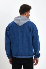 Unisex Pamuklu Büyük Cepli Oversize Kapüşonlu Kot Ceket