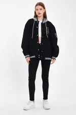 Unisex Pamuklu Kapüşonlu Oversize Kot Kolej Ceket