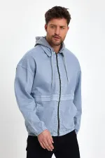 Veste en jean à capuche zippée en coton pour homme