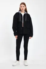 Veste en jean unisexe à capuche oversize en coton avec grandes poches