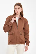 Veste en jean unisexe en coton à col polo zippé