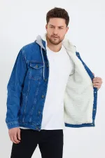 Erkek Pamuklu Kapüşonlu İçi Kürklü Kot Ceket