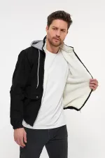 Veste en jean à capuche zippée en coton pour homme avec doublure en fourrure