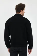 Veste en jean unisexe en coton avec col polo oversize et grandes poches