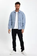 Veste en jean à col polo zippé en coton pour homme