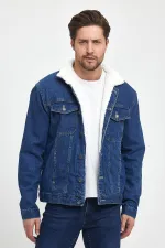 Veste en jean à col polo en coton pour homme avec doublure en fourrure
