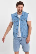 Gilet en jean classique à col polo en coton pour homme