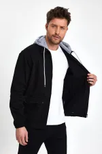 Veste en jean à capuche unisexe en coton avec col polo zippé