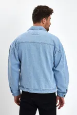 Veste en jean unisexe en coton avec col polo oversize et grandes poches