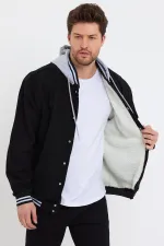 Veste universitaire en jean à capuche en coton et doublure en fourrure pour homme